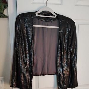 Aqua Shimmering Black Sequin Blazer